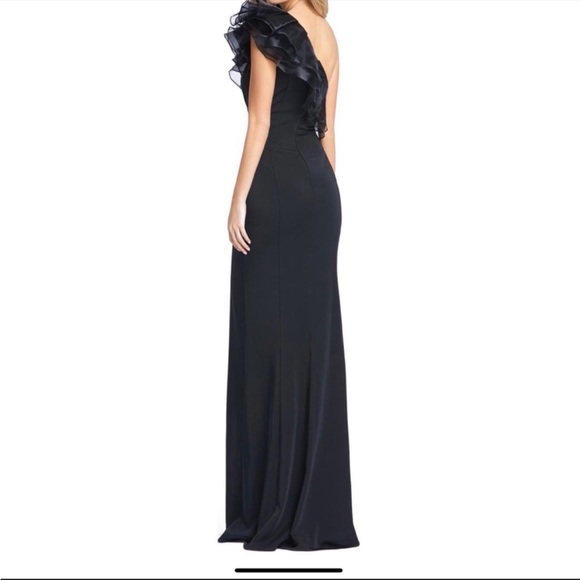 Ieena For Mac Duggal Womens Gown Dress Black Slit Maxi One Shoulder Ruffle 6 - Picture 12 of 13